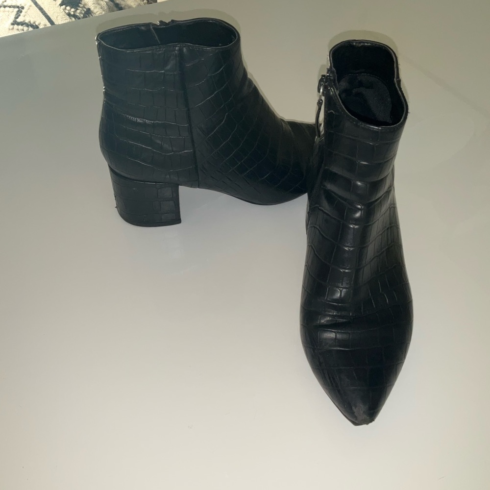 Black gator leather booties